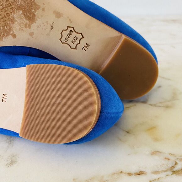 TORY BURCH Solid Blue Suede Leather Flats Gold Side Logo - US 7 - Picture 11 of 11